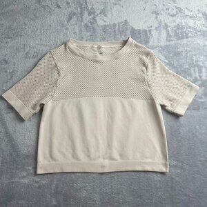 Varley Women's Shirt XXS XS Short Sleeve Cropped Paden Wind Chime Cream Mesh